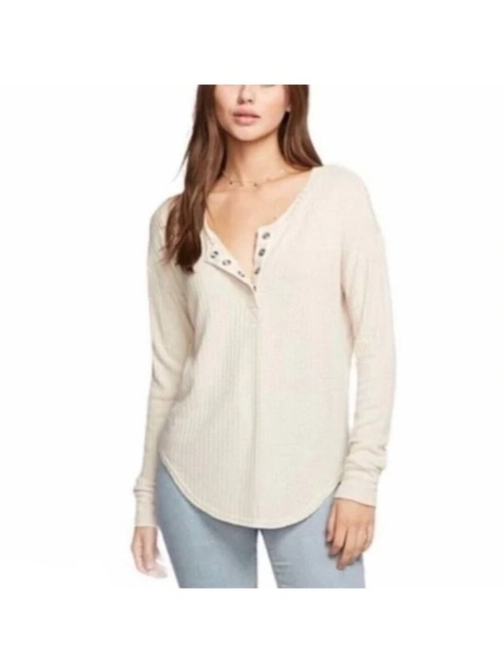 Chaser Size XL White Y2K Textured Waffle Knit Thermal Henley Long Sleeve Top